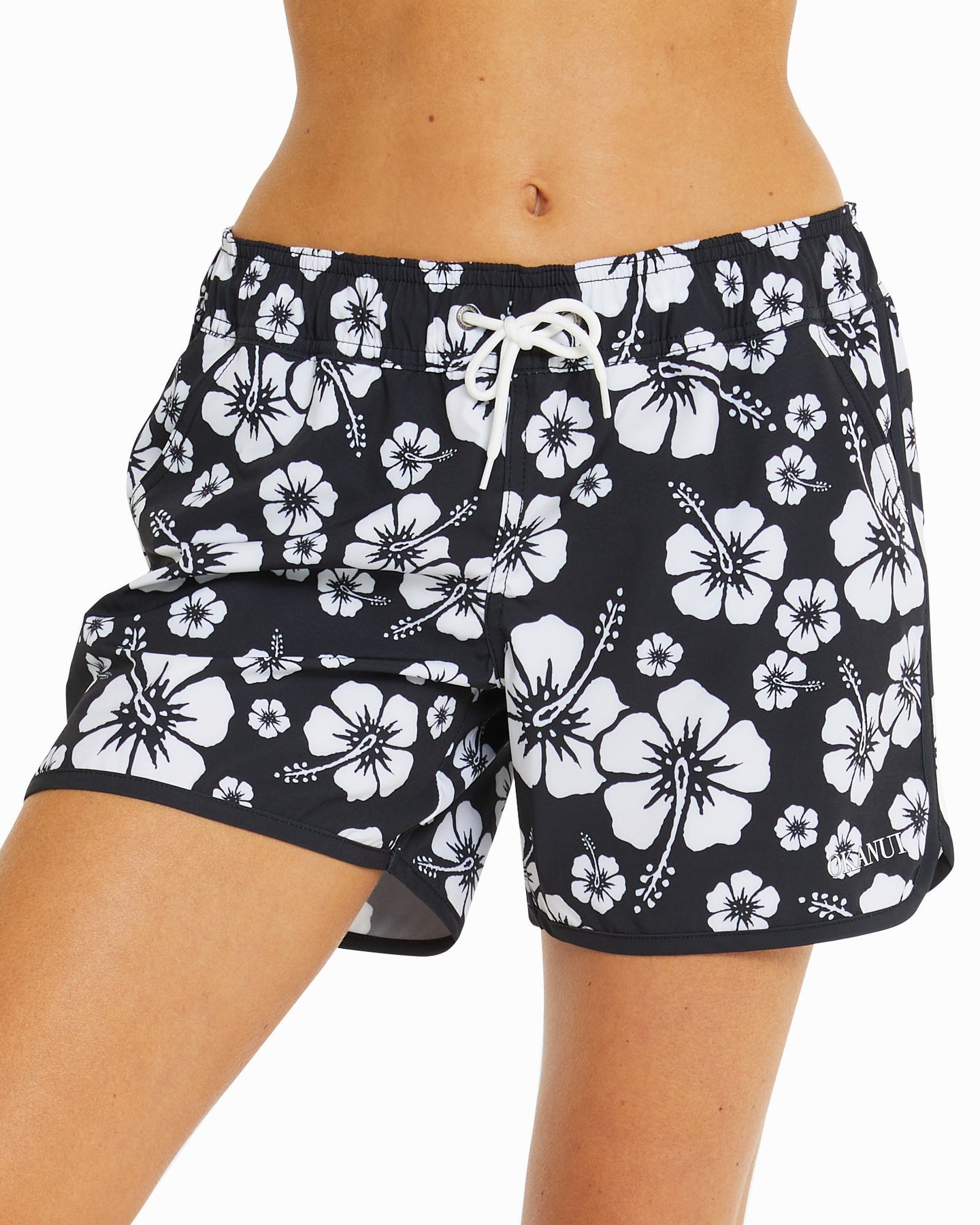 Womens - Swim Shorts - Hibiscus Black – SURF SIDE SPORTS